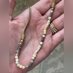 LIZ CLAIBORNE Beaded Stone Necklace Goldtone Mixed Media Boho Casual Festival